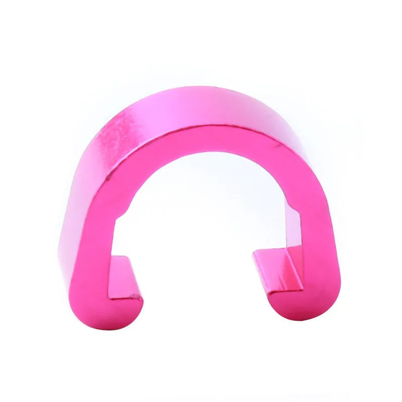 Ten aluminium alloy C-shaped buckles in assorted colours on a white background.