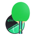 Colourful pure wood table tennis racket with high elasticity rubber and matching carry bag in choice of pink, blue or green shakehand grip.