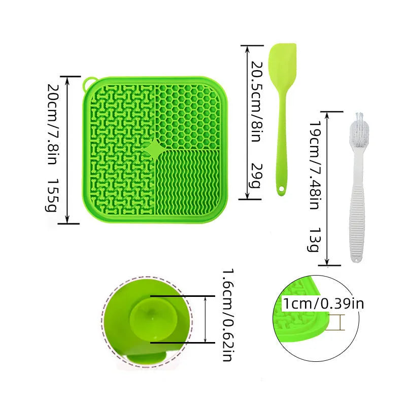 Fengrong silicone slow food mat for dogs in sky blue with scraper, non-slip pet feeding bowl