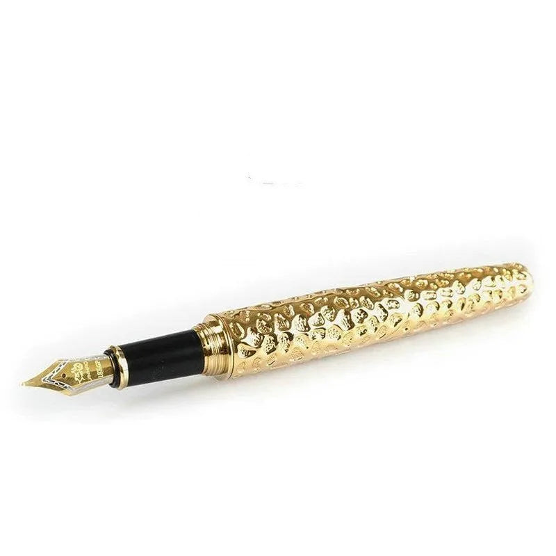 Metal embossed business pen in antique silver and gold colours for corporate gifts.
