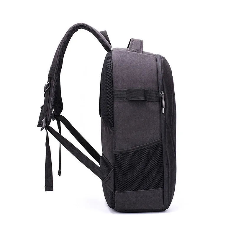 Black waterproof Oxford cloth UAV backpack with dimensions 52x34x23cm showing internal camera and computer pockets
