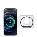 White folding dual wireless charger with 19mm folded thickness, Type-C input, for iPhone and Apple Watch
