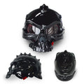 Skull artwork motorcycle helmet with reversible double-sided design in red colour