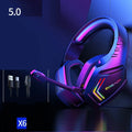 Black wireless Bluetooth headphones with RGB lighting and noise reduction technology