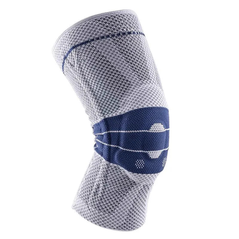 Black and blue basketball knee pads made from nylon and spandex for adult sports protection