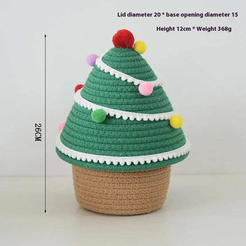 Christmas decoration storage basket in cotton thread with green Christmas tree colour