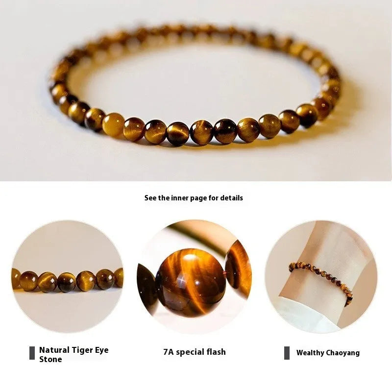 Handmade new Chinese style tigereye geometric round bead bracelet showing natural banding patterns