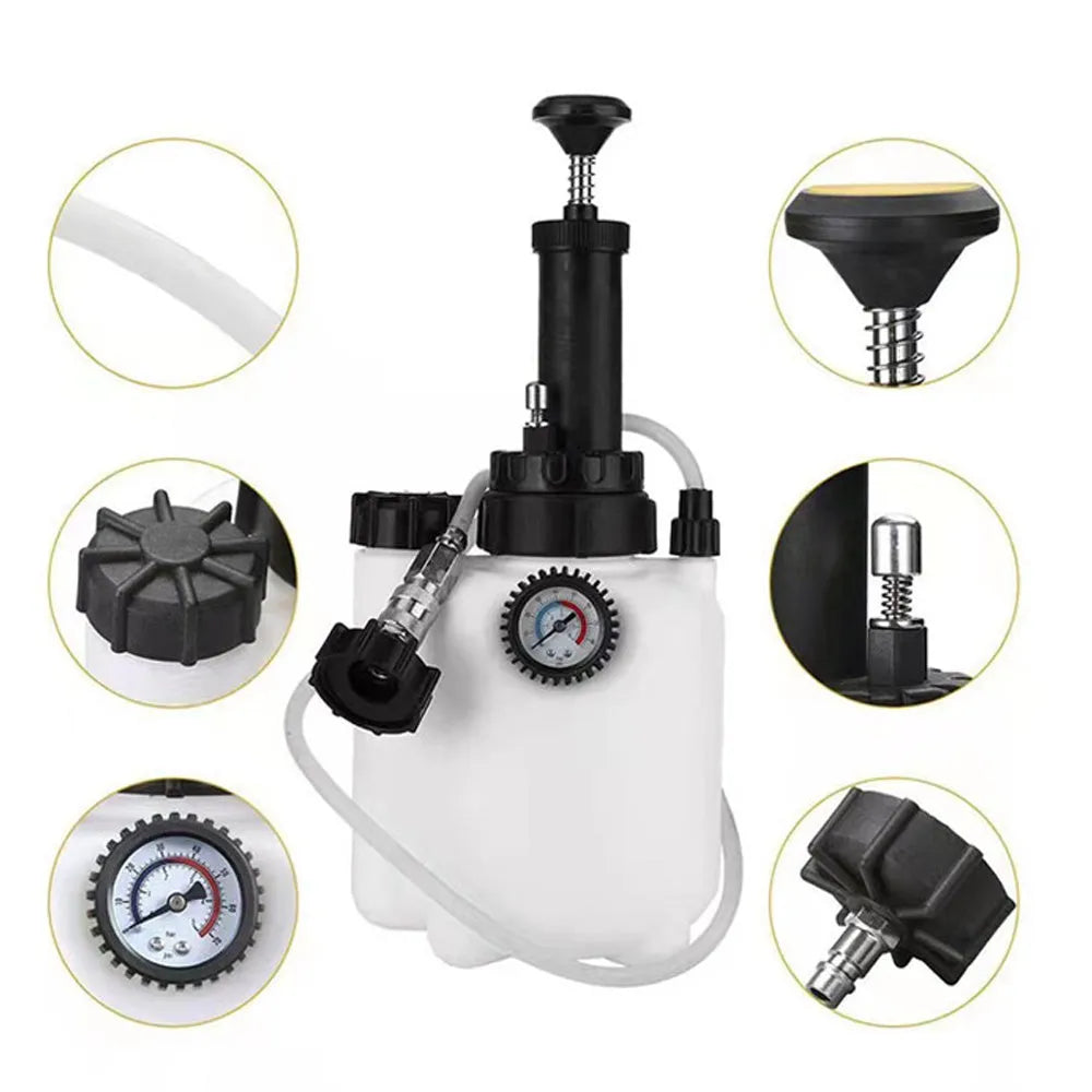 White 3-litre brake fluid reservoir tool with hose, dimensions 41cm long, for vehicle maintenance