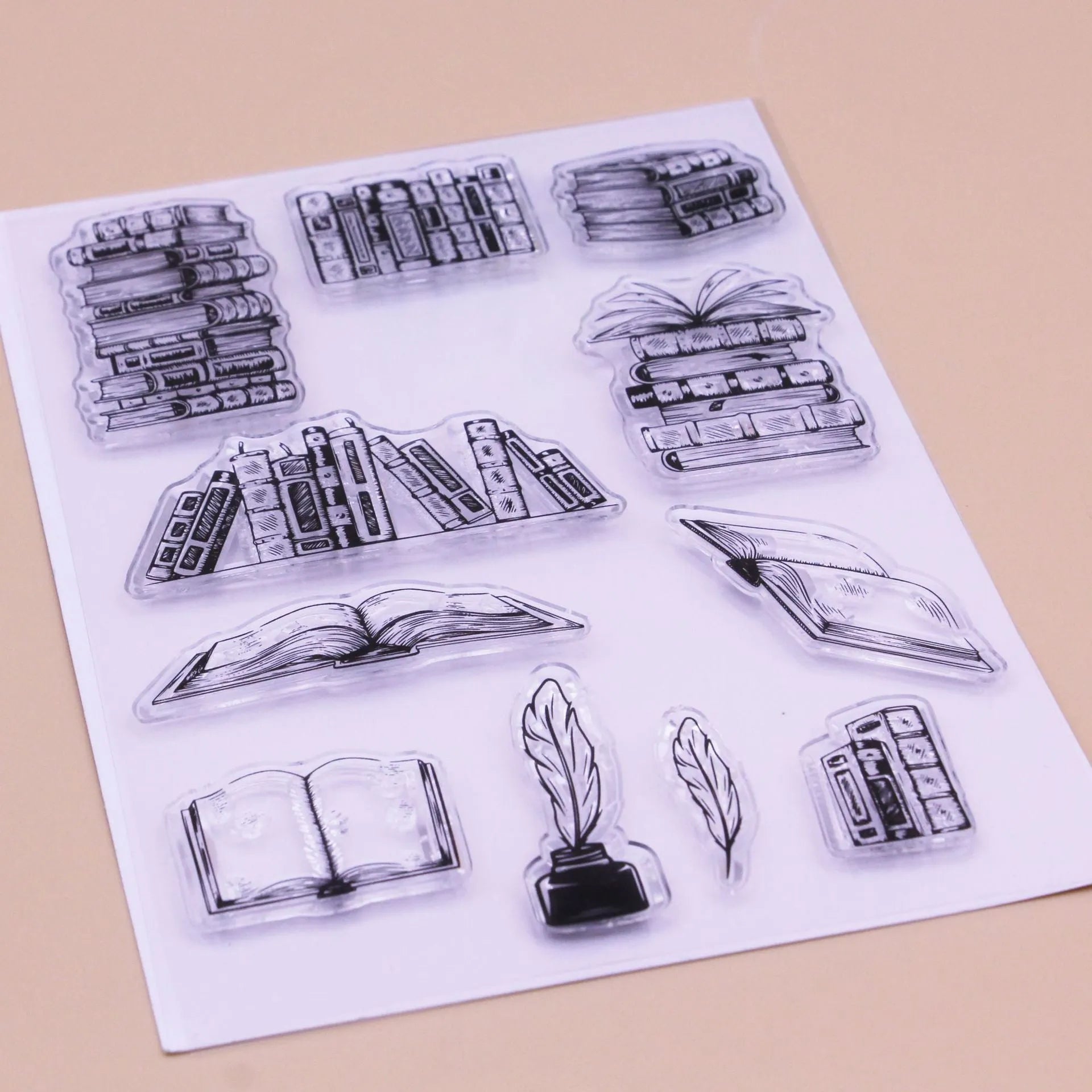 Transparent silicone stamp with adhesive backing measuring 11cm by 16cm for paper craft