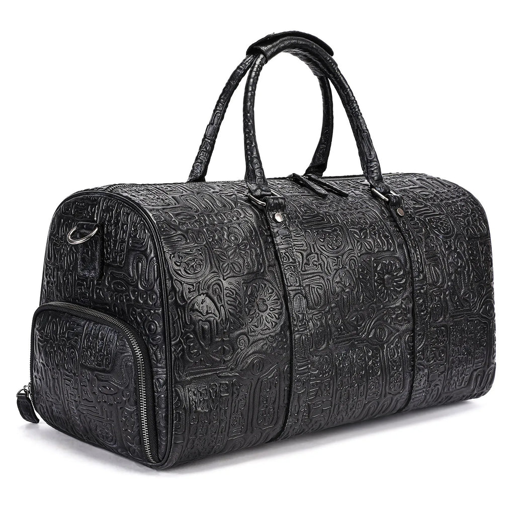 Genuine leather retro embossing handbag for men black 50x25x25.5cm first layer cowhide