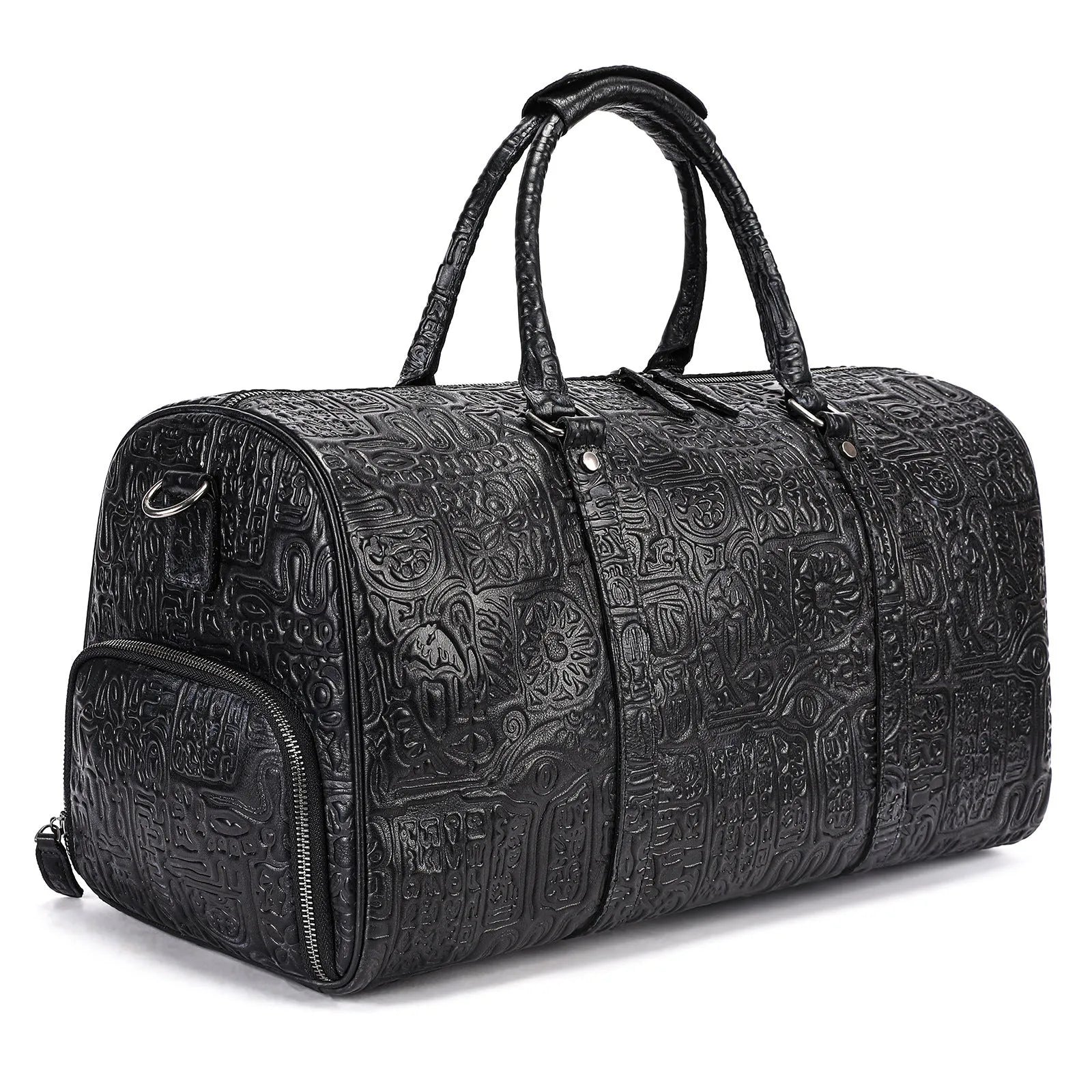 Genuine leather retro embossing handbag for men black 50x25x25.5cm first layer cowhide