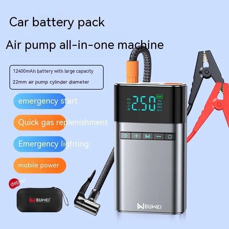 12400mAh car jump starter emergency power supply with aluminium alloy housing and LED light