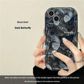 Butterfly bracket silicone drop-resistant phone case for Apple iPhone, solid black design, thermal transfer process, all-inclusive protection