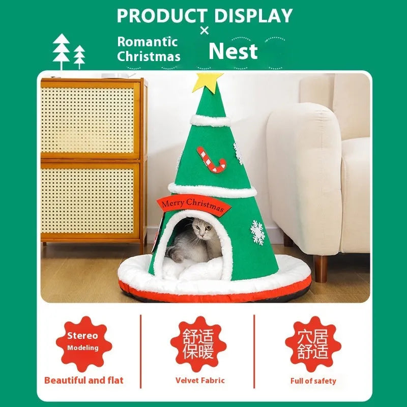 Cat nest Christmas felt design removable cloth pet bed for cats and small dogs