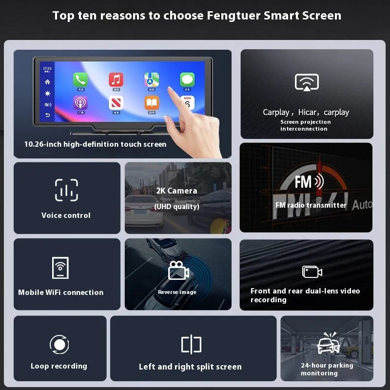 CarSmart 10-inch black touch screen mounted in car, showing navigation map via Apple CarPlay interface