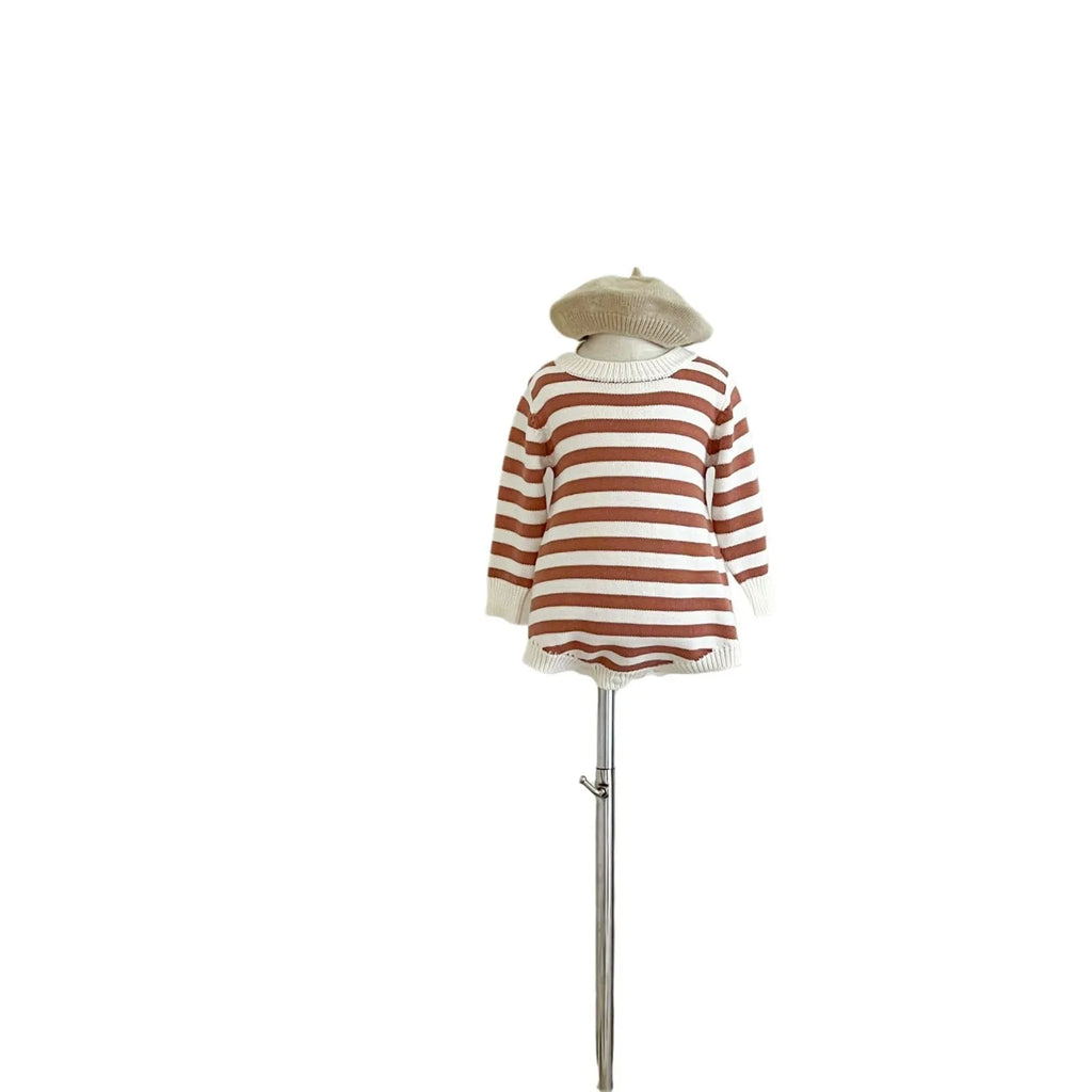 Cotton baby romper long sleeve triangle jumpsuit in grey or coffee stripes, sizes 66cm to 100cm