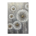 Large hand-painted white flower plant oil painting on grey canvas, unframed vertical single-panel wall art