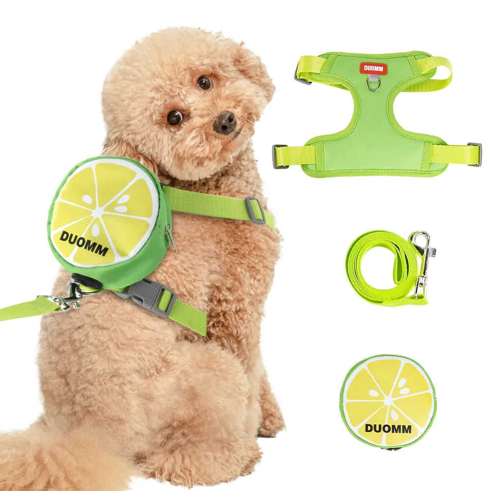 Green orange pink pet chest strap with anti-slip design and matching backpack for dogs cats
