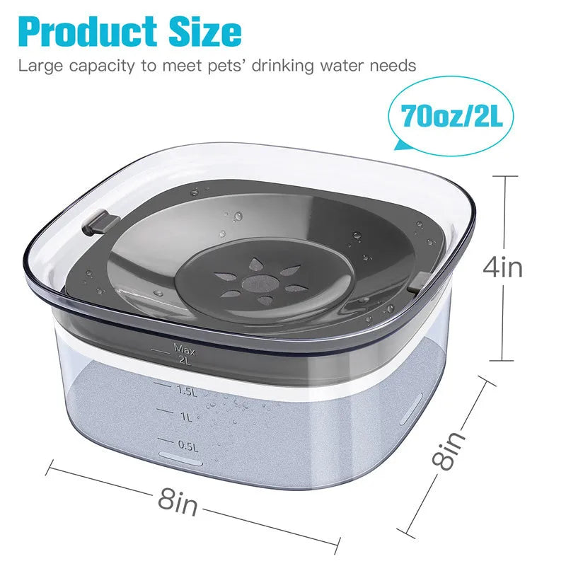 Transparent large 70oz dog water bowl with floating slow drink disk and non-slip base