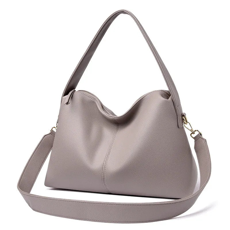 Women's soft PU crossbody bag, 37x14x23cm, with stitched exterior in black, burgundy, light grey, khaki or brown
