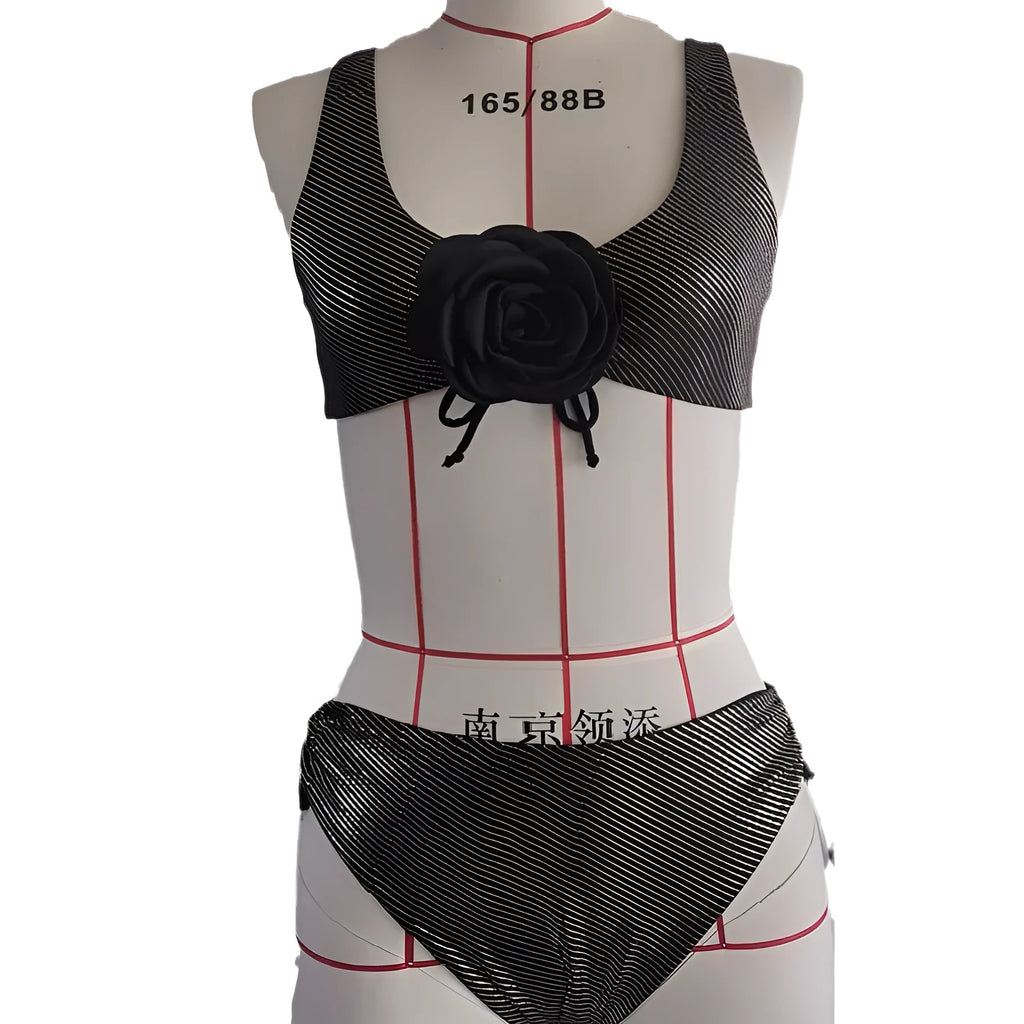 Black women's triangle top swimsuit with matching bikini pants
