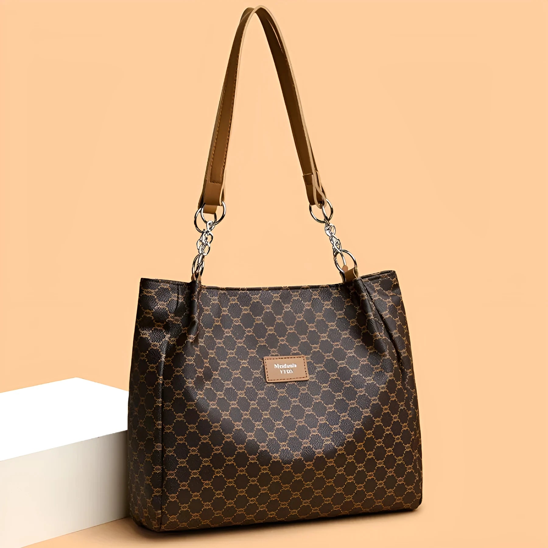 Women's retro fashion handbag in soft PU leather available in brown, white and grey colours