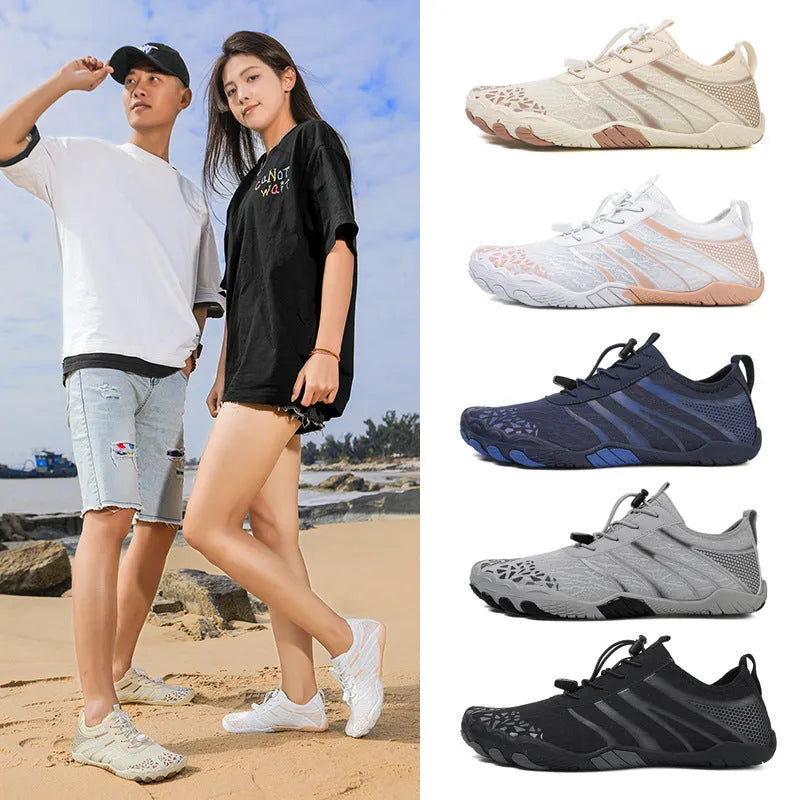 Lycra fabric unisex water shoes for beach running and upstream sports, shown in A826 beige colour.