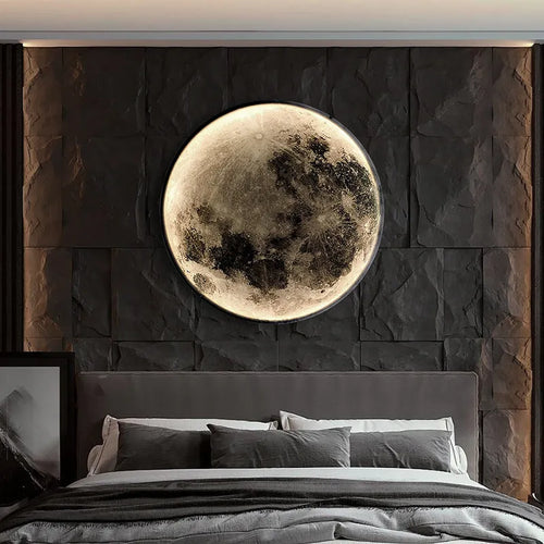 Acrylic moon wall lamp in warm light, 300mm diameter, dimmable