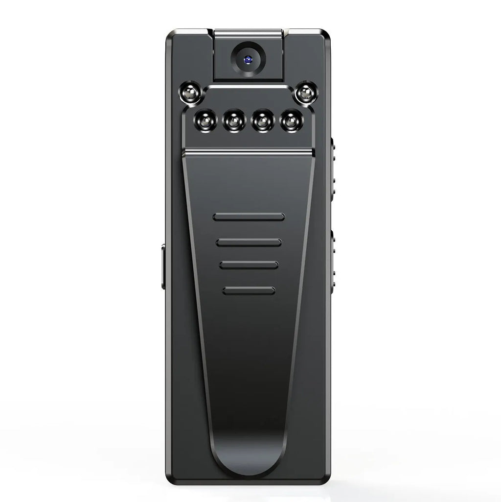 Black HD DV home camera on a stand with a rotational lens, shown as a dashcam and action camera.