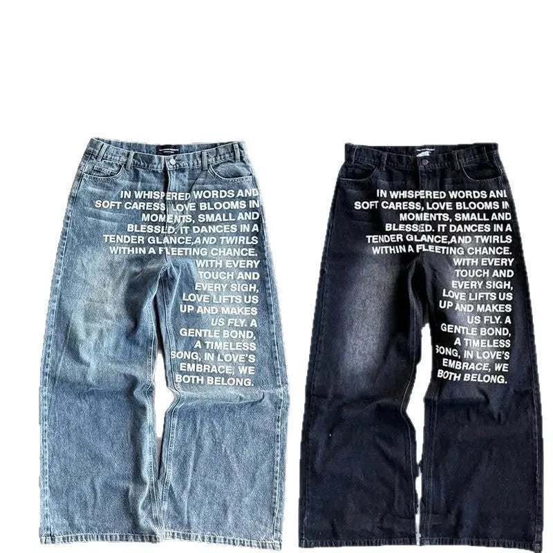 Man modelling black loose wide-leg straight cotton casual trousers with an elasticated waistband.