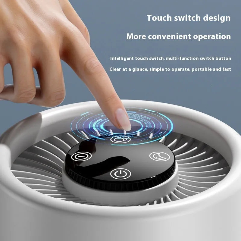 White EJ-JHQ101 desktop air purifier with USB cable for small room air cleaning
