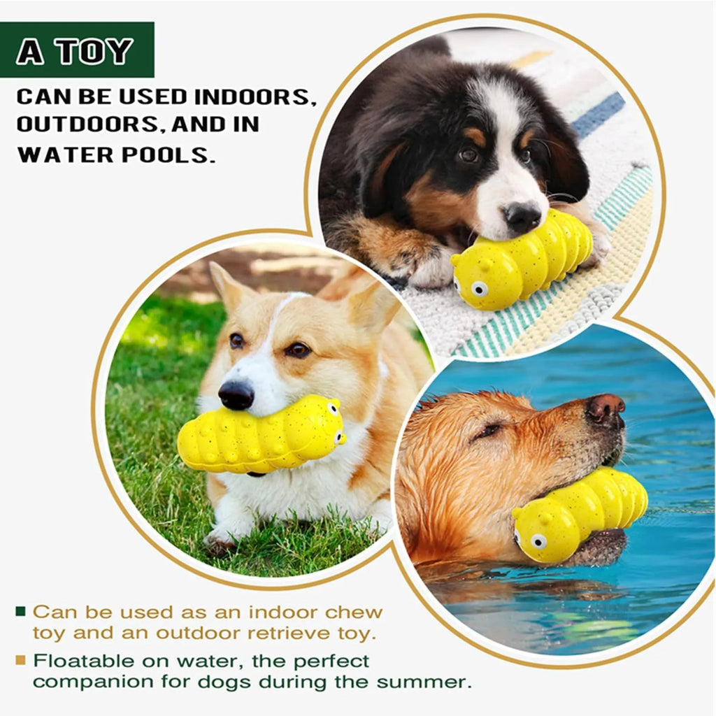 Medium squeaky dog chew toy for aggressive chewers, food grade material, available in green or yellow