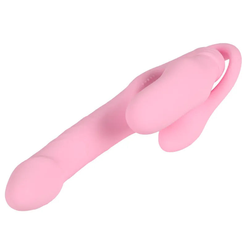 Pink double-headed dragon silicone dildo with remote control and three shock modes, wearable adult product