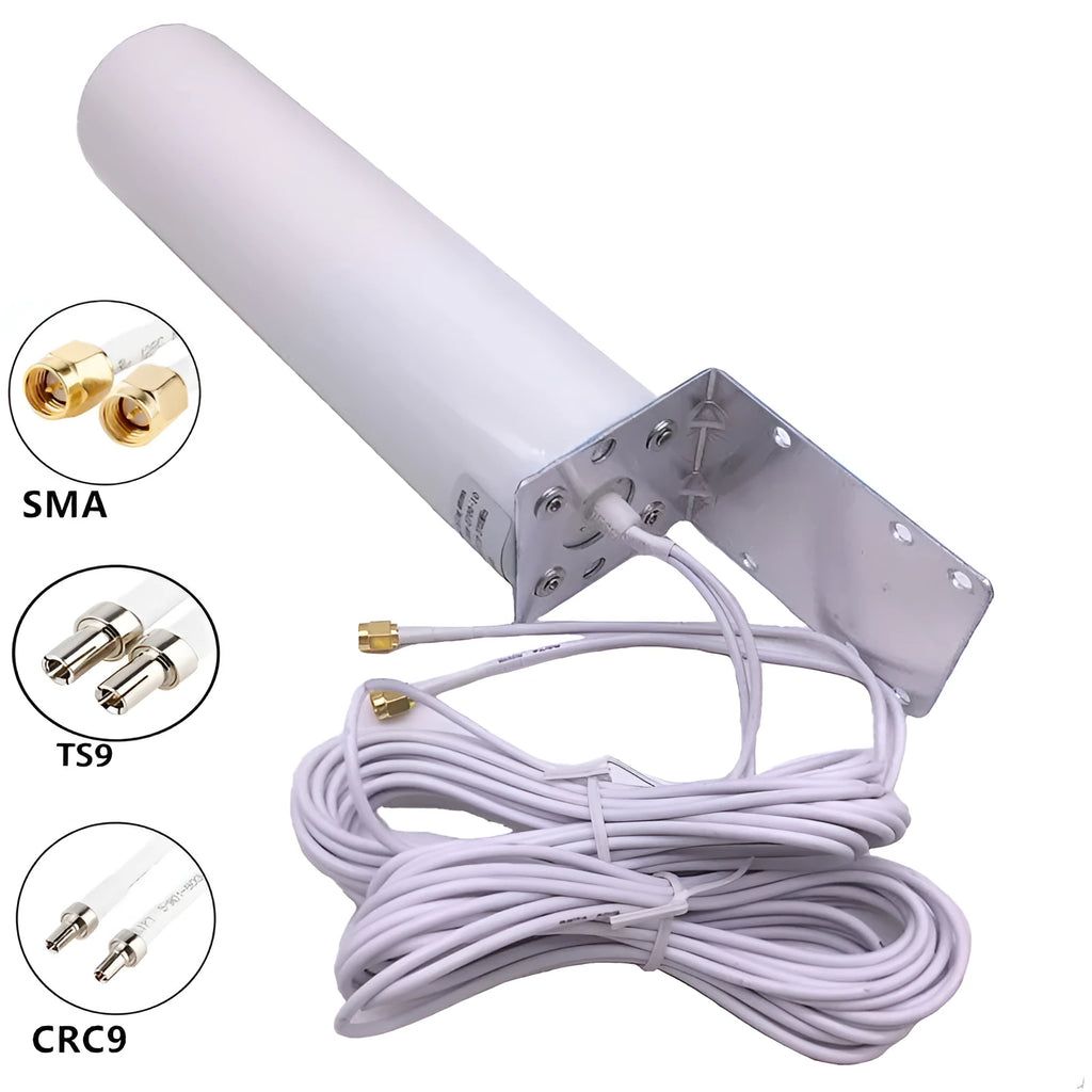 4G LTE router antenna with 12dBi gain, dual-band 698-960MHz and 1710-2700MHz, available with SMA CRC9 TS9 connectors