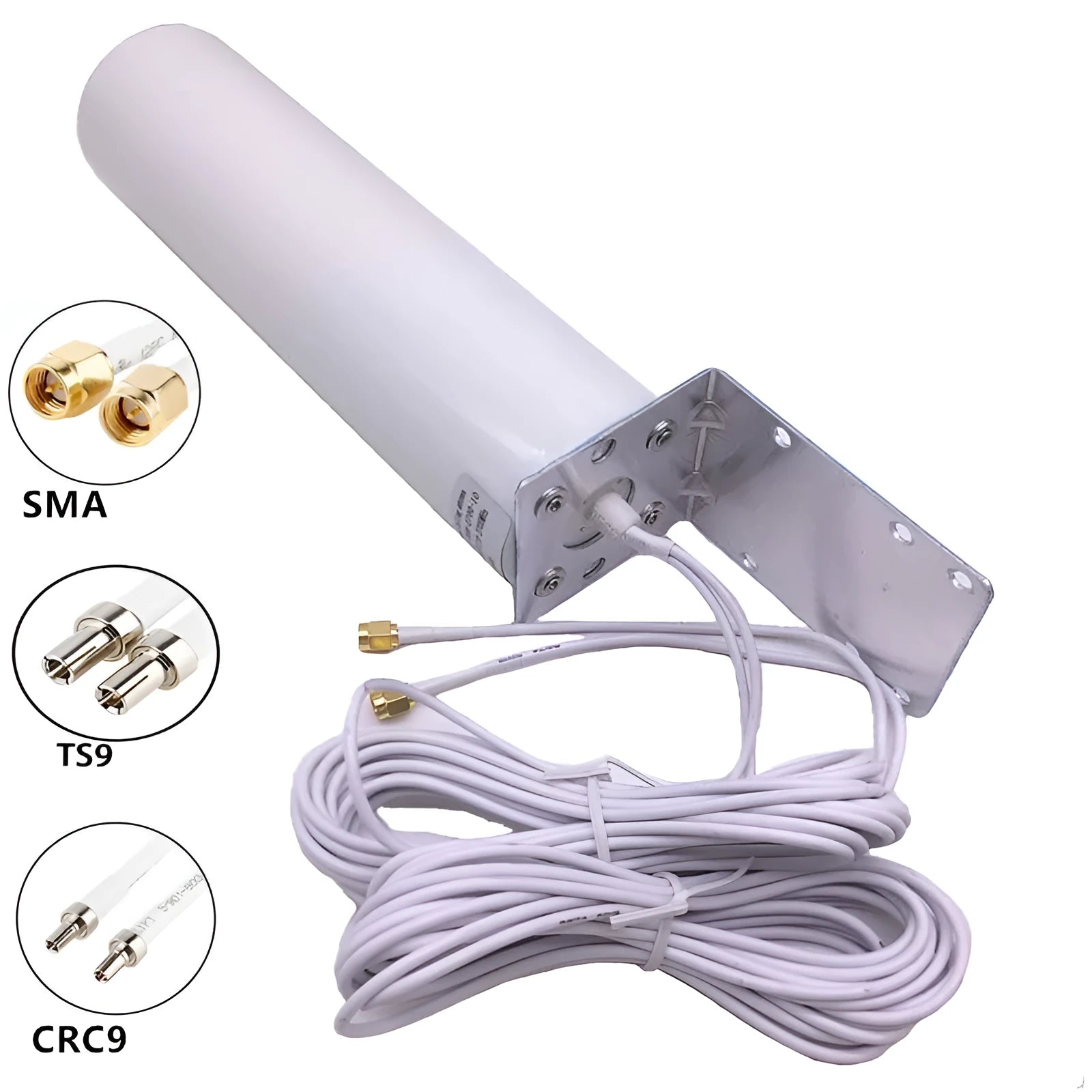 4G LTE router antenna with 12dBi gain, dual-band 698-960MHz and 1710-2700MHz, available with SMA CRC9 TS9 connectors