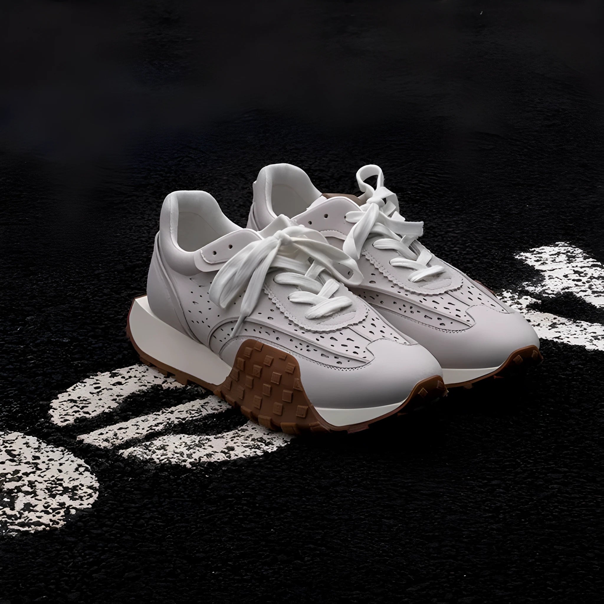Grey retro thick-soled colour-block jogging sneakers with cloth and microfiber leather upper