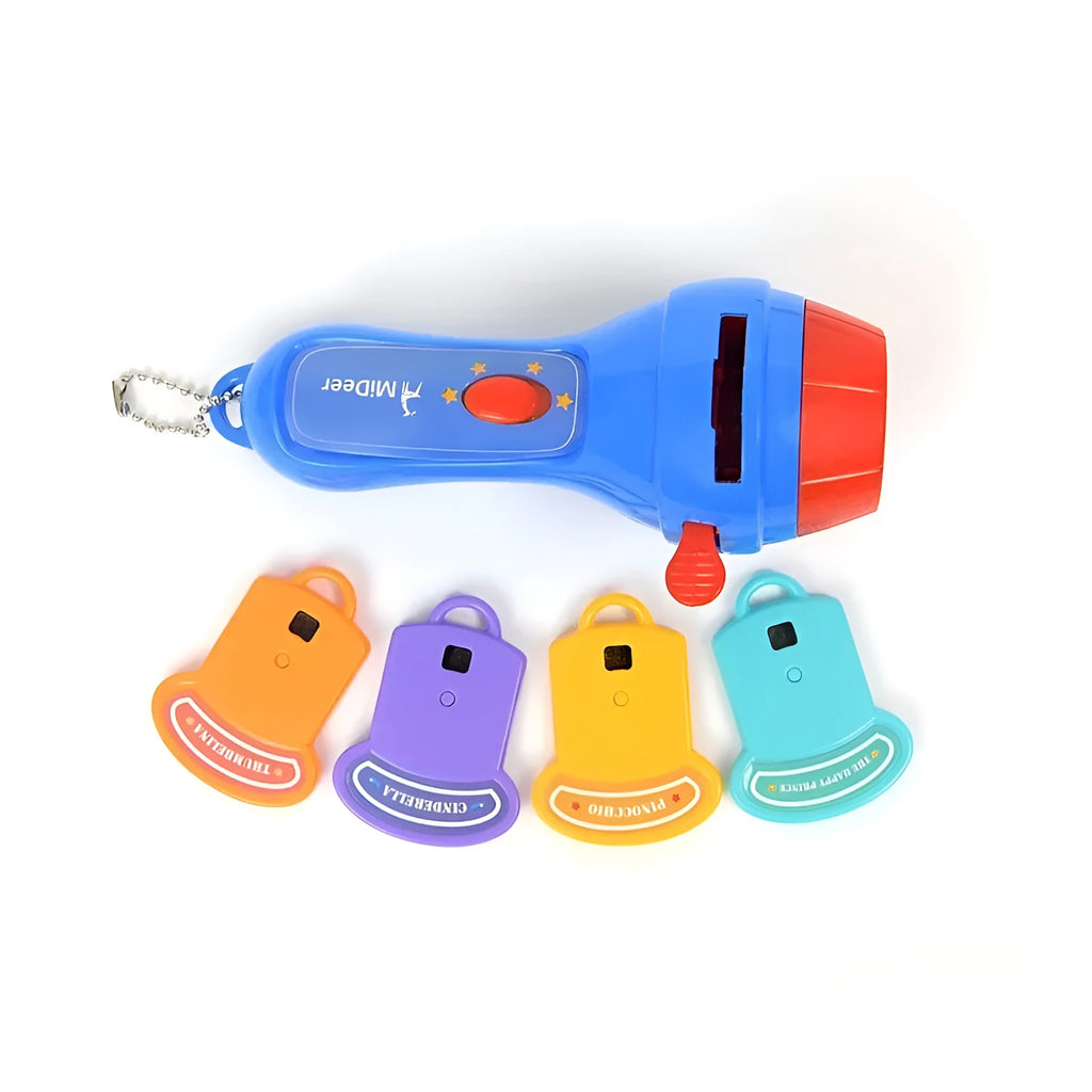 SmartKids children's story projector torch showing fairy tale image projected on a bedroom wall.