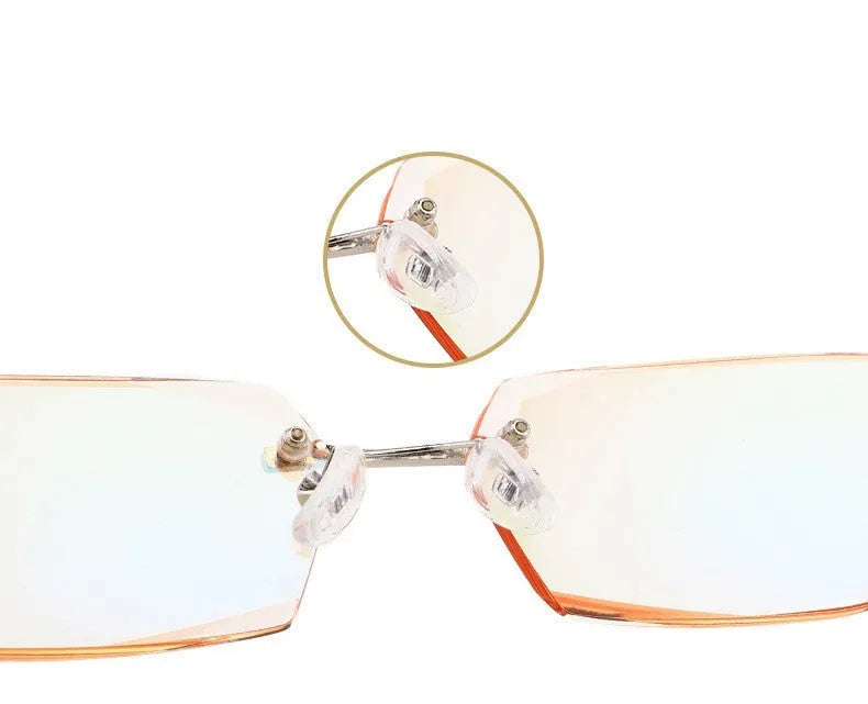 Black metal diamond-cut reading glasses with tan accents on the temples, unisex design, available in 100 to 400 degree strengths.