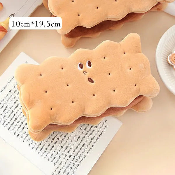 Sandwich biscuit plush pencil bag in cartoon style for pen storage