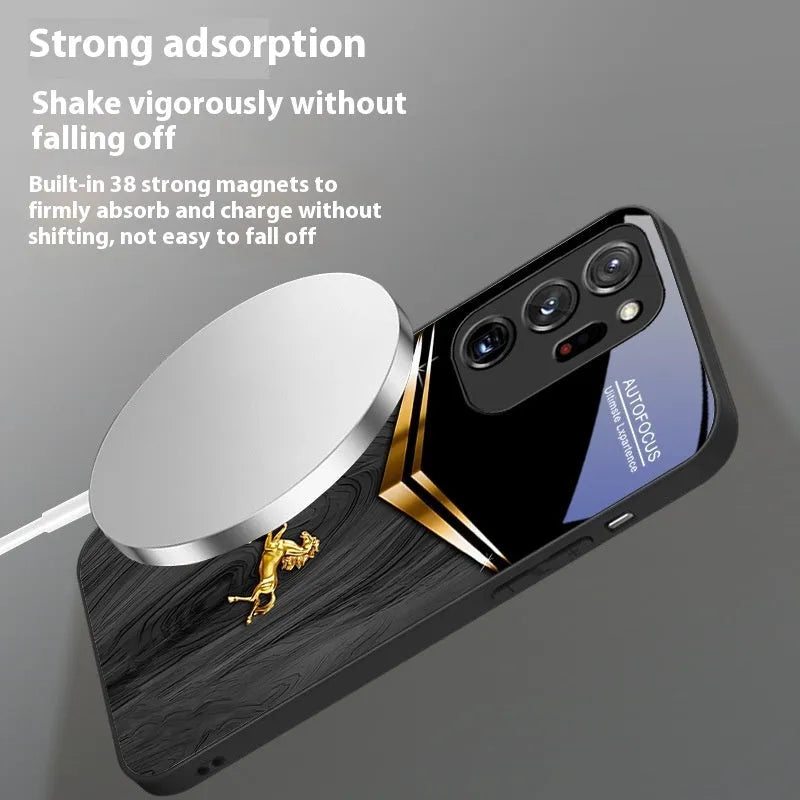 Black metal magnetic phone case for Samsung Galaxy S23 Ultra showing ring on back