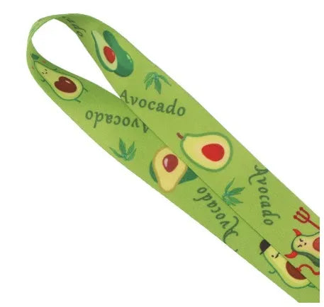 Fruit avocado cartoon design printed on both sides of 2.5cm wide polyester lanyard with plastic buckle