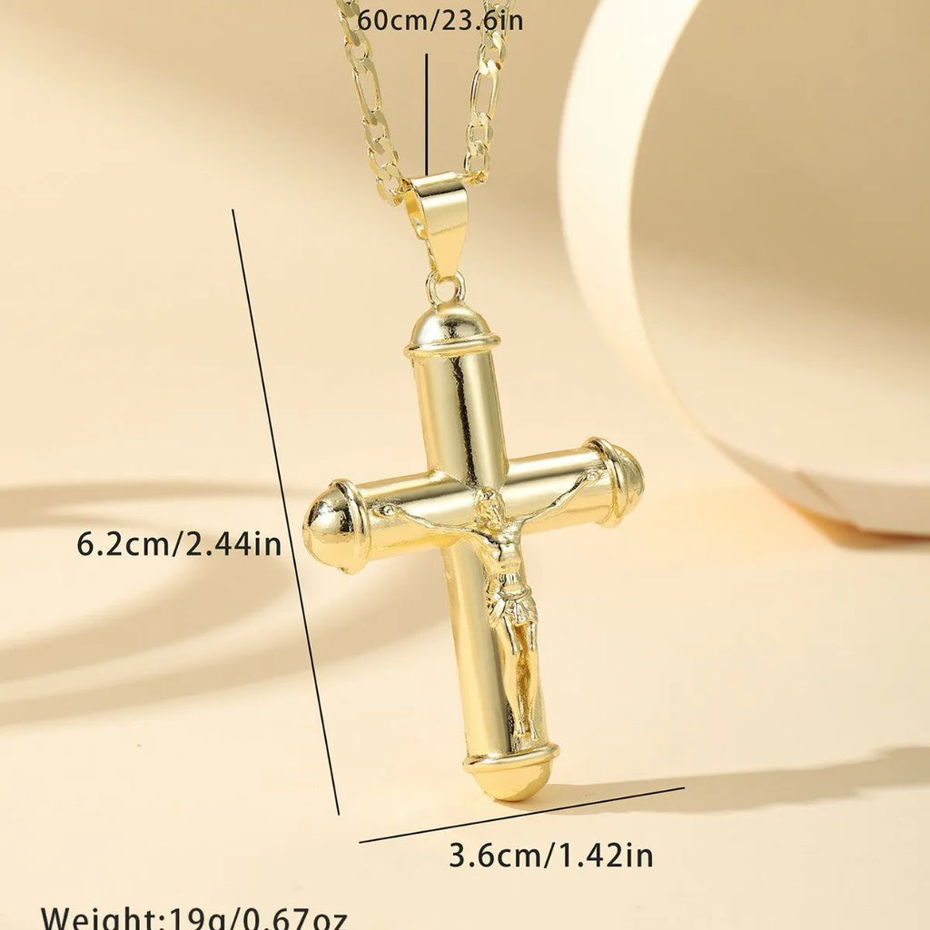 14k gold-plated copper cross necklace, unisex long chain, 51-60cm perimeter, style XL120-XL122