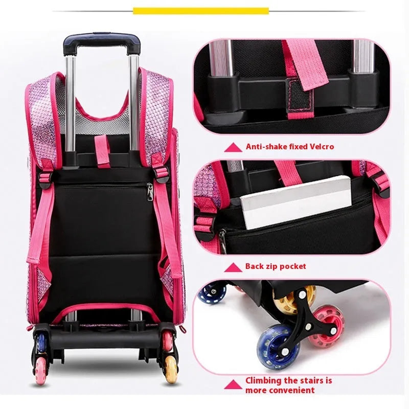 Blue transparent folding pet trolley bag with Oxford cloth backpack for small dogs.