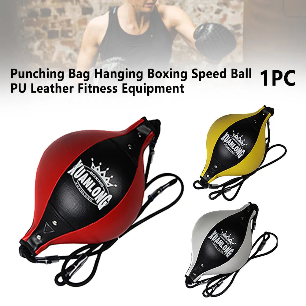 Adult professional boxing speed ball in black red, PU leather, 170cm hanging rope, 30x15cm ball