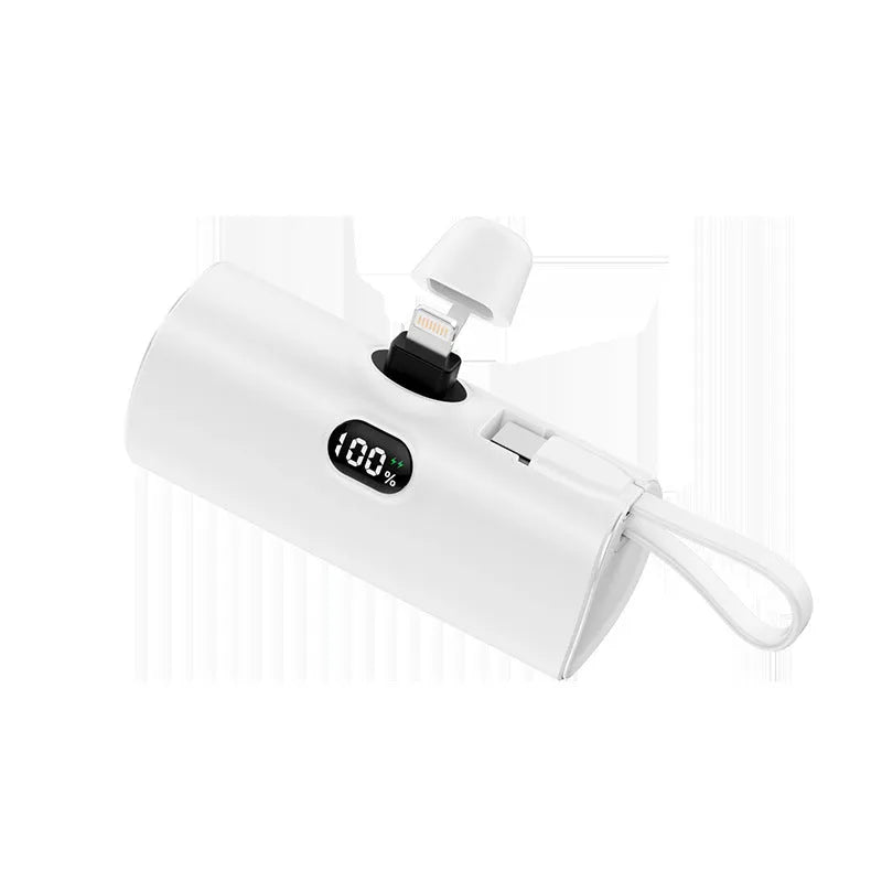 Capsule-shaped digital display wireless power bank with built-in plug in multiple colours.