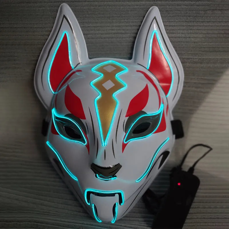 Glowing cat face mask for women, 28cm x 18cm cold light fox mask with four lighting modes, cosplay accessory