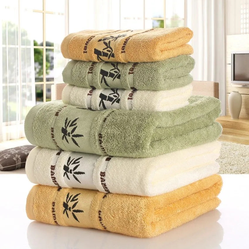 Bamboo charcoal fibre bath towel set 70x140cm in white, green and yellow quick-drying lint-free