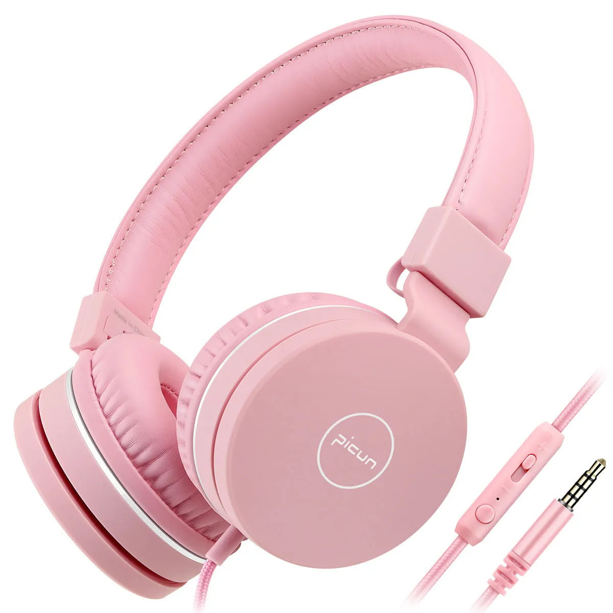Bengoo C30 over-ear wired headphones with microphone in mint green, showing braided cable and protein ear cushions.