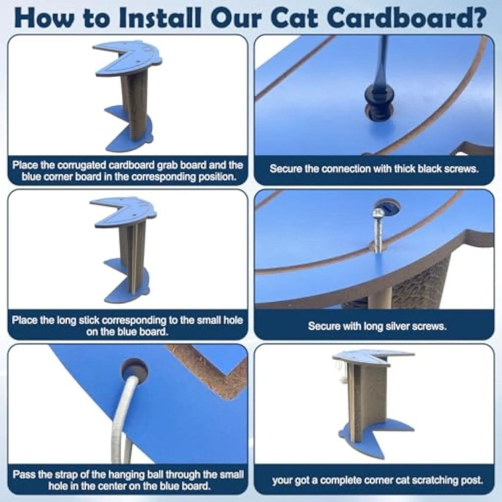 Corner cardboard cat scratching pad with hanging ball for wall mounting