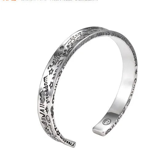 925 sterling silver graffiti bracelet for men, adjustable silver hip-hop retro design